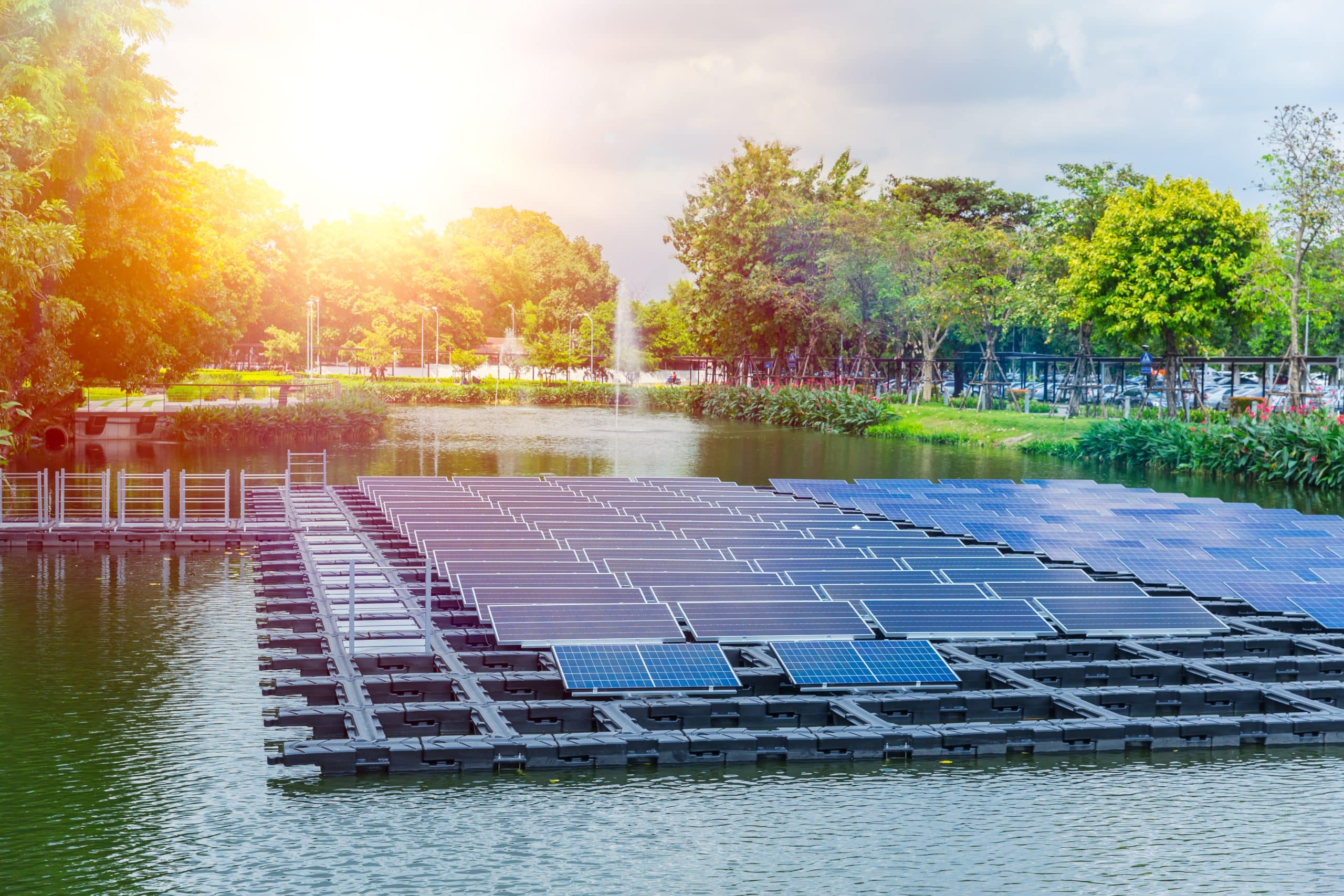 Example of solar panels on water