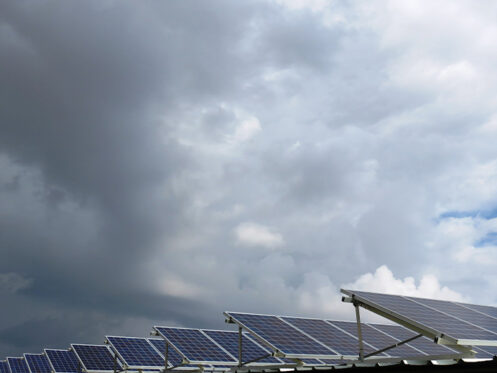 cloudy and solar panels on roof