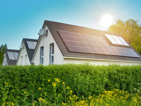 Solar panels on the roofs of some homes